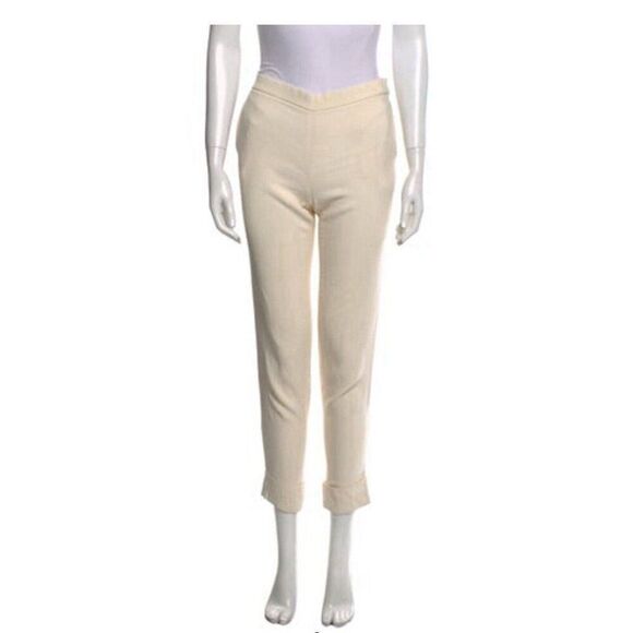 The Row Authentic Solid Ivory White Mid Rise Viscose Silk Pants Trousers 0 Xxs - Picture 1 of 9